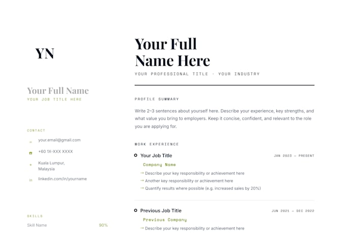 design a professional resume and CV template